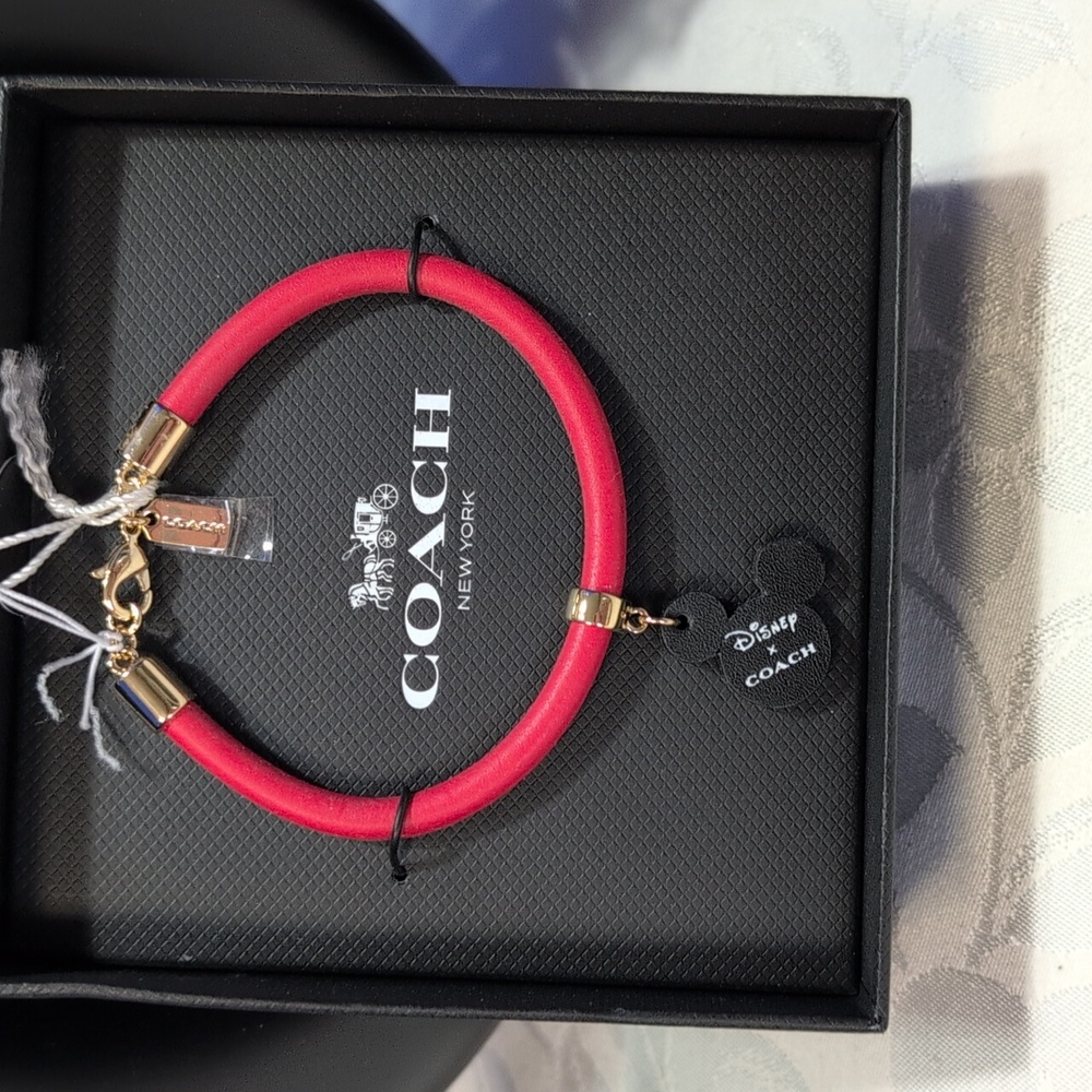 Coach X Disney Vibrant Red Bracelet with Black Micky Mouse Charm - Picture 2 of 5